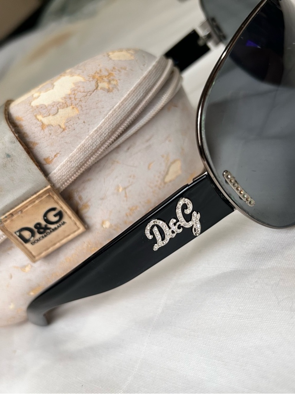 D&G Dolce & Gabbana Black Sunglasses with Rhinestones (flaw) Y2K Vintage Large
